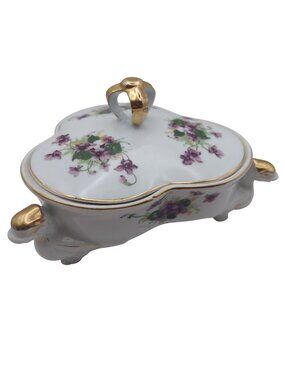 Divided Covered Candy Dish Three Way Porcelain Sweet Violets Saji Occupied Japan